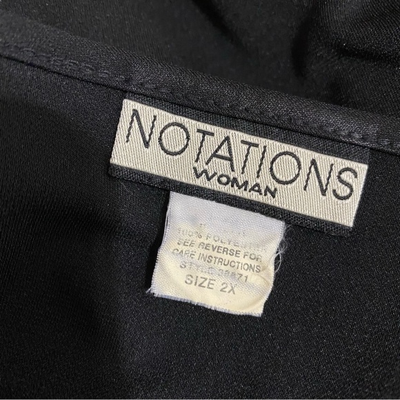 Notations Layered 3/4 Sleeve Embroidered Pink Flower Black Blouse - Picture 6 of 6